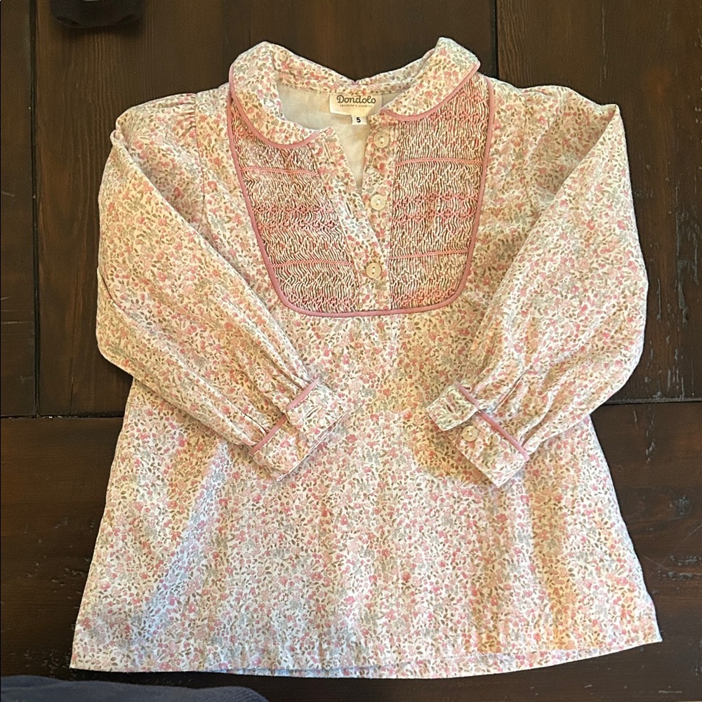 Pink Floral Smocked Girls' Long-Sleeve Top